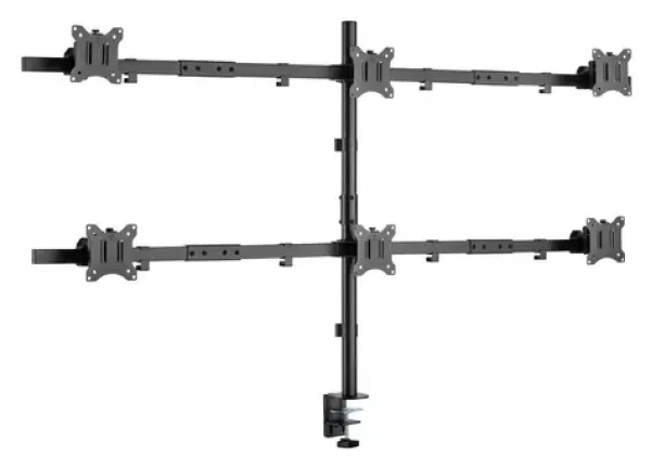 Equip 650160 čierna / Stolný držiak pre 6 monitorov / 17"-32" / VESA 75x75-100x100 / nosnosť 7 kg/monitor / 360° (650160)