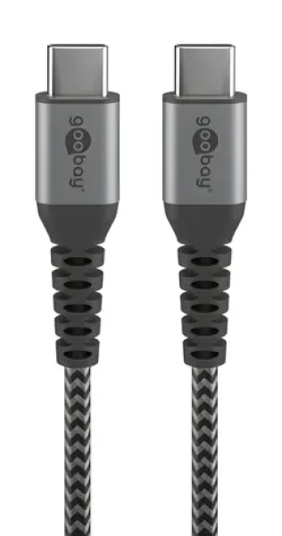 Goobay 49302 šedá/strieborná / Textilný kábel / USB-C - USB-C / opletenie / kovové konektory / 1 m (49302)