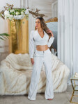 Sexy Musthave Crop Blouse with V-Neck & collar white Einheitsgroesse