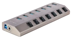 StarTech USB hub 7 portov šedá / USB rozbočovač / USB 3.2 Gen 1 / jednotlivé vypínače portov / s napájacím adaptérom (5G7AIBS-USB-HUB-EU)