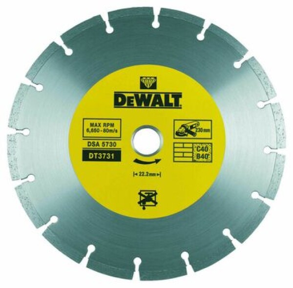 DeWalt DT3731 / Segmentový diamantový kotúč / Priemer 230x22.2 mm / Šírka 7 mm / Počet segmentov 9 (DT3731)