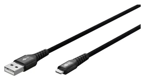 Goobay Lightning - USB-A textilný kábel čierna / Dátový kábel / Kovové konektory / 2 m (74504)