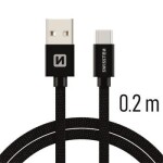 SWISSTEN TEXTILE dátový kábel USB USB-C 0.2m čierna (71521101)