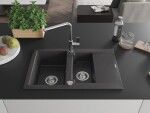 MEXEN/S MEXEN/S - Gaspar granitový drez 1.5 s odkvapkávačom vrátane batérie Flora, čierna kropenatá 6507-76-670401-00