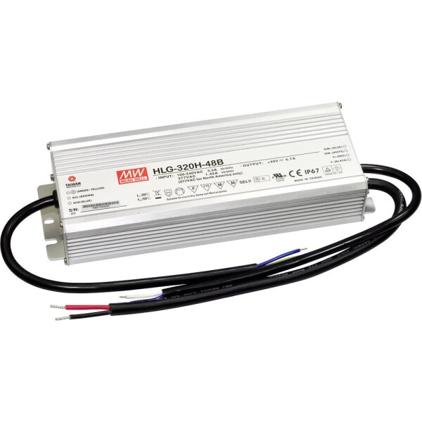 MEAN WELL HLG-320H-48B LED driver, napájací zdroj pre LED konštantné napätie, konštantný prúd 321 W 6.7 A 24 - 48 V/DC stmievateľný, PFC spínacie obvod,; HLG-320H-48B