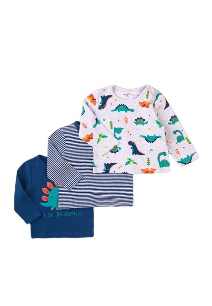 Tričko dojčenské 3pack, Minoti, Jurassic 10, modrá - 62/68 | 3-6m