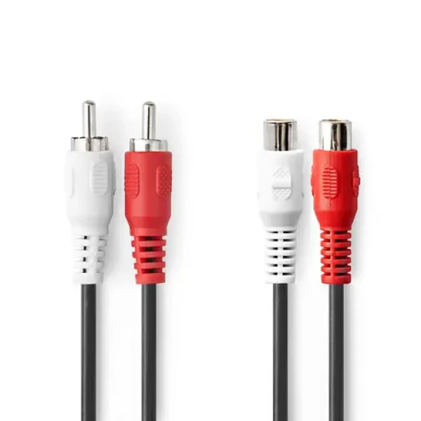Nedis Stereo Audio kábel 2x RCA (M) - 2x RCA (F) 10.0 m čierna (CAGL24205BK100)