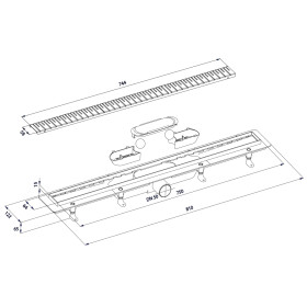 POLYSAN - KLAVER podlahový žľab s roštom z nerezové oceli, L-810, DN50 73731