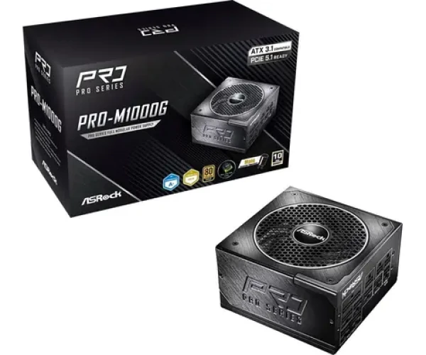 ASRock PRO-M1000G čierna / Zdroj ATX / 1000 W / 80 PLUS Gold / ATX 3.1 / 135 mm (90-UXR100-GFEAA2)