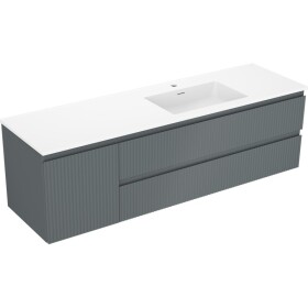 MEXEN/S - Rivel kúpeľňová skrinka 160 cm s umývadlom Otis pravá, 2S, 1D, reliéf, grafit/biela mat 91A23-16047-3-BBFFF66-W18P01