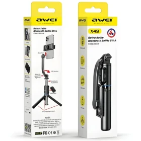 AWEI X49 čierna / Selfie tyč so statívom / Bluetooth spúšť / 106 cm (X49)