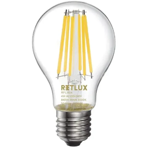 Retlux RFL 604 LED Filament žiarovka E27 A60 4W / 840 lm / 3000K / teplá biela (8590669393930)
