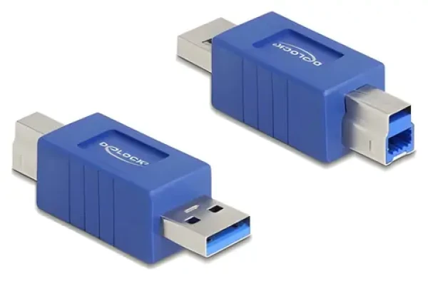 DeLock adaptér USB-A - USB-B modrá / Redukcia / 5 Gbps / samec/samec (67213)