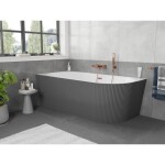 MEXEN/S - Silo voľne stojaca rohová vaňa ľavá reliéf 150 x 75, biela/sivá, sifón a prepad meď kartáčovaná 52891507562L-65