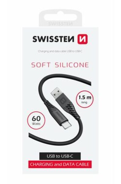 Swissten SOFT SILICONE dátový kábel USB-C 1.5m čierna / 60W / 3A / 1x USB-A(M) / 1x USB-C(M) (71531010)