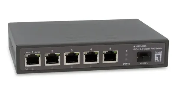 LevelOne GEP-0625 / Switch / Unmanaged / 5x 2.5GbE / 4X PoE+ 65W / fanless (GEP-0625)
