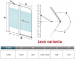 H K - Vaňová zástena S2 STRIPE 120x140cm - dvojdielna sklopná, číre sklo so vzorom, varianta ľavá SE-S2STRIPE-13