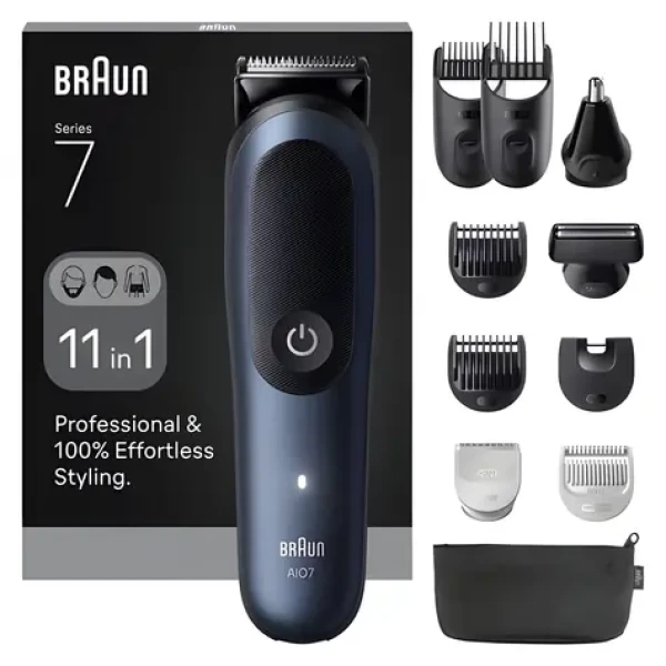 Braun AIO7540 All-in-One 7 tmavo modrá/čierna / Zastrihávač / Pánsky / Celé telo / 11v1 / 0,5-21 mm (7500435245036)