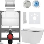 CERANO - Závesné WC s bidetom Basic/Cronus Premium - biela lesklá - WC tlačidlo Maxio/Strieborná - ovládanie zhora - predstenová inštalácia - 59,3x38,4 CER-8050BD86490