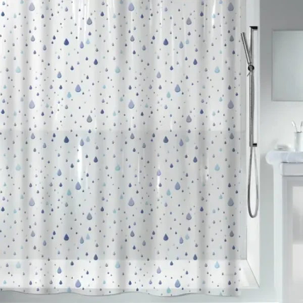 Spirella WATERDROP sprchový záves motív kvapky 180 x 200 cm bielo-modrý / PEVA (7610583130402)