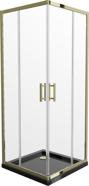 MEXEN/S - Rio sprchovací kút štvorec 90x90, transparent, zlatá + čierna vanička so sifónom 860-090-090-50-00-4070G