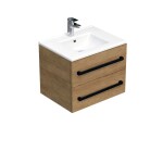 Kúpeľňová skrinka s čiernou úchytkou a umývadlom SAT Cube Way 60x53x46 cm dub Hickory mat CUBE46C602DHMOD CUBE46C602DHMOD