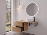 CERANO - Kúpeľňová skrinka Carole - dub medový + doska pod umývadlo Navira Slim - 18 mm + konzola čierna - 140x46x49, 8 CER-606138