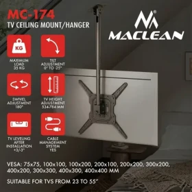 Maclean MC-174 čierna / Stropný držiak pre TV / 23-55" / VESA 400x400 / nosnosť 35 kg (MC-174)