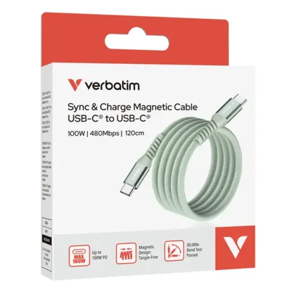 Verbatim 31855 zelená / Magnetický nabíjací kábel USB-C / 100 W / 1,2 m (31855)