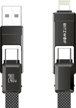 Blitzwolf BW-HDC7 4 v 1 USB-C + Lightning na USB-A + USB-C čierna / 240W / 1.2 m (BW-HDC7)