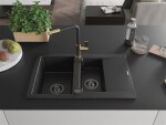 MEXEN/S MEXEN/S - Gaspar granitový drez 1.5 s odkvapkávačom vrátane batérie Flora, čierna/strieborná 6507-73-670401-57-B