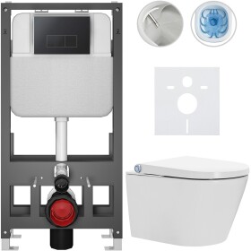 CERANO - Závesné WC s bidetom Basic/Cronus Standard - biela lesklá - WC tlačidlo Modulo/Čierna - voľne stojaca - predstenová inštalácia - 59,3x38,4 CER-8050BD86457