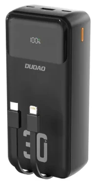 Dudao K15MAX čierna / Powerbanka / 30 000 mAh / PD 22,5 W / vstavané káble (6976625333783)