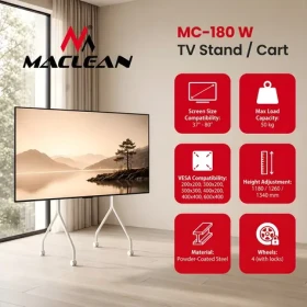 Maclean MC-180 W biela / Pojazdný stojan pre TV / 37-80" / VESA 600x400 / nosnosť 50 kg / výškovo nastaviteľný (MC-180 W)