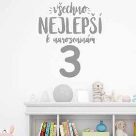 Veselá Stena Samolepka Všetko najlepšie Farba: šedá, Veľkosť: 60 x 50 cm