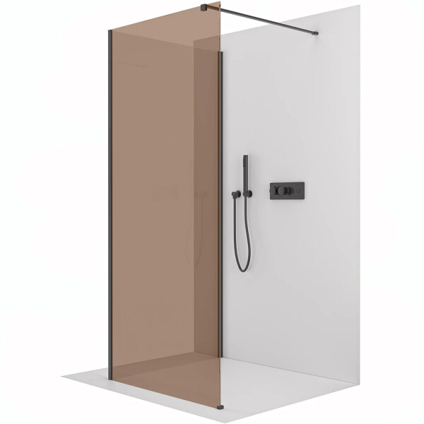 CERANO - Sprchová zástena Walk-in Onyx Corner Cube Ľ/P - 8 mm - hranatá vzpera - čierna matná, bronzové sklo - 110x60x200 CER-688141