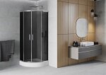 MEXEN/S - Rio štvrťkruhový sprchovací kút 90 x 90, grafit, chróm + vanička Rio 863-090-090-01-40-4710
