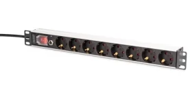 Digitus PDU 1U 8x Schuko čierna / Zásuvková lišta / 230V/16A/4000W / kábel 2m / hliníkové telo / vypínač (DN-95436)