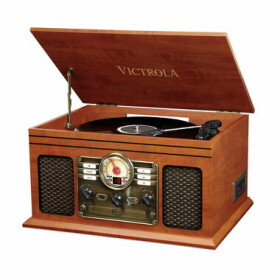 Victrola VTA-200B hnedá / Gramofón s rádiom amp; CD amp; MC mechanikou / 33 amp; 45 amp; 78 / FM / BT / RCA / repro (5060647650124)