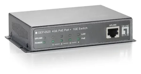 LevelOne PoE switch 5x GbE (4X PoE) 65W / Switch / Unmanaged / plastové telo (GEP-0520)