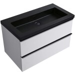 CERANO - Kúpeľňová skrinka Velora - biela matná, úchytka čierna + umývadlo z lit. mramoru Ovo - čierna matná - 80,5x58x46,5 CER-979942