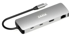 PORT CONNECT USB-C Dokovacia stanica 9v1 strieborná / HDMI 4K60Hz / USB-C PD 85W / Ethernet / SD / microSD čítačka (900164)