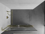 MEXEN/S - Kioto+ L Sprchová zástena WALK-IN s poličkou a držiakom uterákov 100 x 200, biely vzor, zlato 800-100-123-50-97