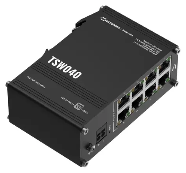 Teltonika TSW040 / Priemyselný switch / 8x LAN 10/100 / PoE 240W / IP30