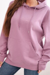 Dámska mikina s kapucňou a klokaním vreckom z pletenej bavlny tmavoružovej farby S