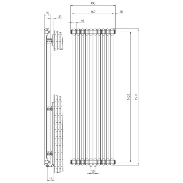 SAPHO - FEDE vykurovacie teleso 1500x490, 10 segmentov, biela mat IR194