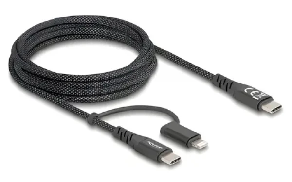DeLock 2v1 USB-C (M) - USB-C Lightning (M) 2m čierna / Kábel / USB 2.0 / MFi / Fast Charge / 60W (81171)