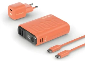 RealPower PB-10000 Set oranžová / Powerbanka 10000 mAh / LED displej / USB-C PD / 22,5 W / vr. nabíjačky a kábla (390660)