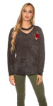 Trendy knit sweater with floral embroidery navy Einheitsgroesse