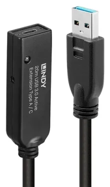 Lindy USB 3.0 aktívna predlžka Typ A 20 m čierna / Predlžovací kábel USB / USB 3.2 Gen 1 / 5 Gbit/s (43375)